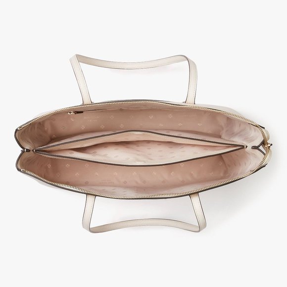 New Kate Spade All Day Large Zip-Top Tote Crossgrain Leather Parchment - Picture 4 of 5